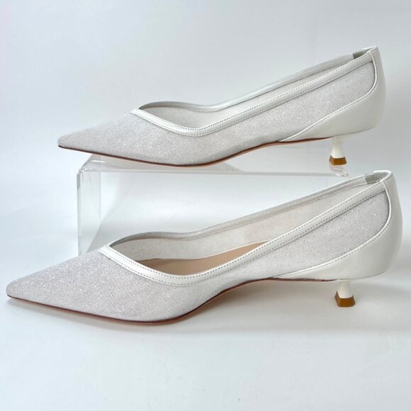 Stuart Weitzman Eva 35 Pumps White Sparkle Mesh Kitten Heel Women Size 39 US8.5B - Picture 5 of 11